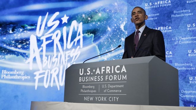 President Barack Obama speaks at the U.S.-Africa Business Forum at The Plaza Hotel in New York, Sept. 21, 2016. Addressing forum participants, Obama said Africa is "home to some of the fastest-growing economies in the world."